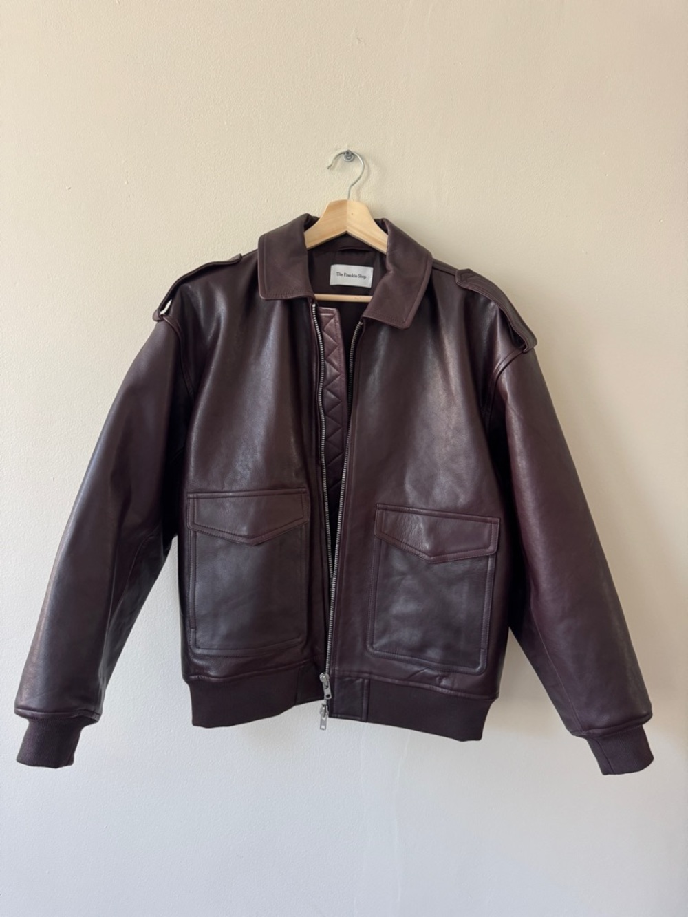 The Frankie Shop Viper Leather Bomber Jacket in Dark Plum - Picture 3 of 7